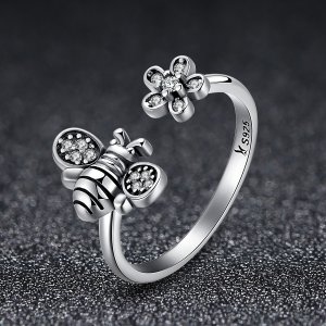 Stříbrné prsten Včela A Květina SCR086, Kubická zirkonie, jako Pandora