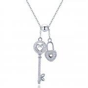 Stříbrné Náhrdelník Key To Heart Lock SCN290, Kubická zirkonie, jako Pandora