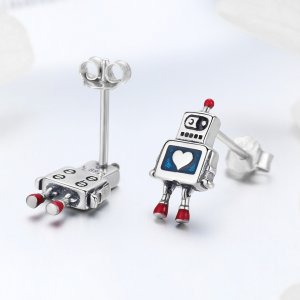Stříbrné Peckové Náušnice Robot SCE477 Pandora styl