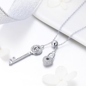 Stříbrné Náhrdelník Key To Heart Lock SCN290, Kubická zirkonie, jako Pandora