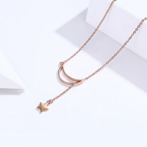 Rose Gold Řetízkový náhrdelník Hvězdný Měsíc SCN108-C Pandora styl