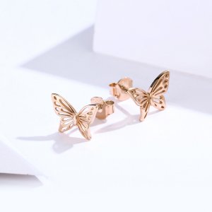Rose Gold Peckové Náušnice Motýl SCE452-C Pandora styl