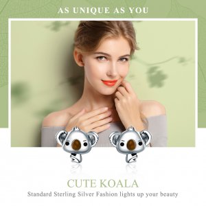 Stříbrné Peckové Náušnice Roztomilý Koala SCE381 Pandora styl