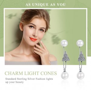 Stříbrné Visací Náušnice Glamour Light Cone SCE136, Kubická zirkonie, Pandora styl