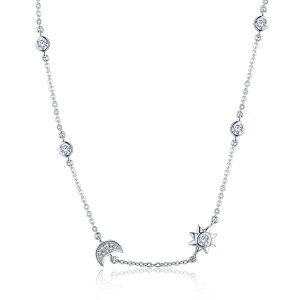 Stříbrné Řetízkový náhrdelník Slunce A Měsíc Sláva SCN272, Kubická zirkonie, jako Pandora