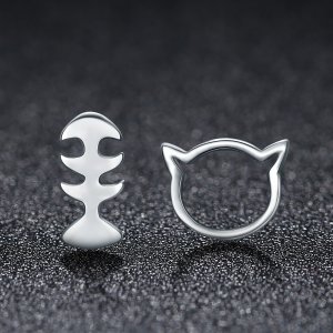 Stříbrné Peckové Náušnice Kočičí A Rybí Kost SCE128 Pandora styl