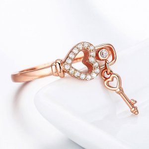 Rose Gold prsten Klíč Srdce SCR501, Kubická zirkonie, jako Pandora