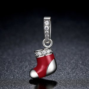 Stříbrné Visací Přívěsek Vánoční Ponožky SCC074, Kubická zirkonie, Pandora styl