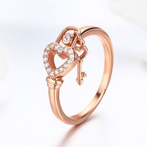 Rose Gold prsten Klíč Srdce SCR501, Kubická zirkonie, jako Pandora