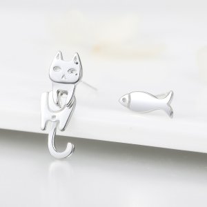 Stříbrné Peckové Náušnice Kočka A Ryby SCE488 Pandora styl