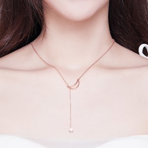 Rose Gold Řetízkový náhrdelník Hvězdný Měsíc SCN108-C Pandora styl