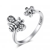 Stříbrné prsten Včela A Květina SCR086, Kubická zirkonie, jako Pandora