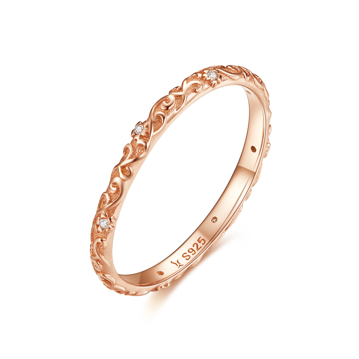 rose gold prsten retro vzory scr514 kubická zirkonie jako pandora