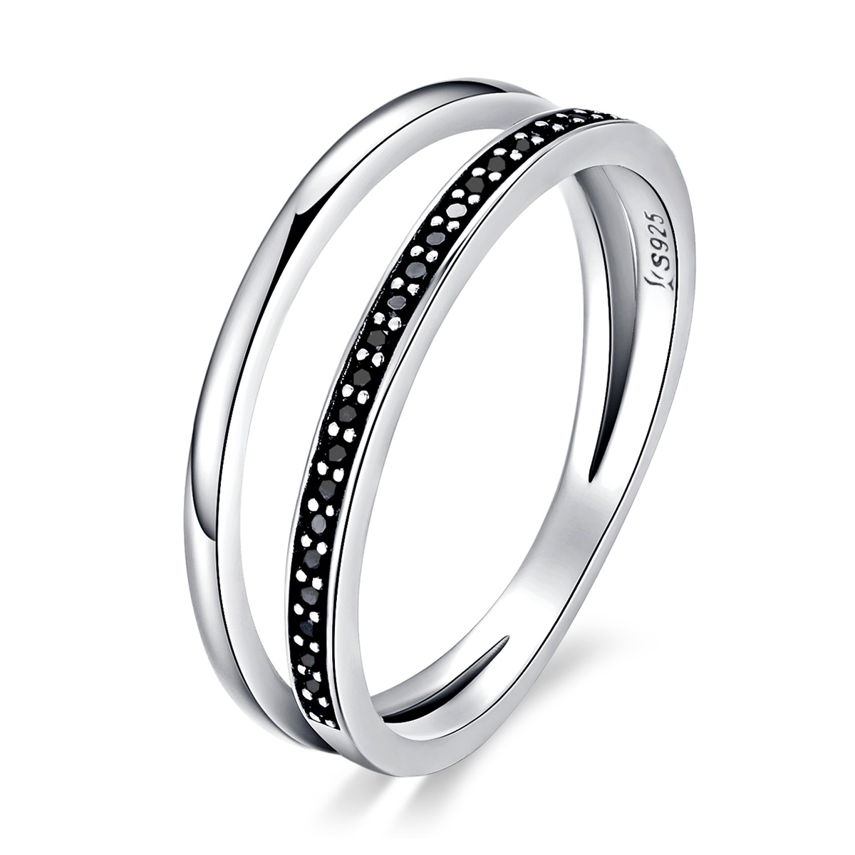 stříbrné prsten černobílý dojem scr082 kubická zirkonie jako pandora