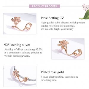 Rose Gold Visací Přívěsek Třešňové Květy SCC1033-C, Kubická zirkonie, Pandora styl