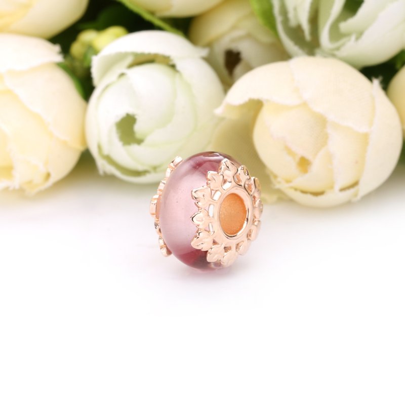 (obrázek pro) přívěsek PANDORA Růžové Murano sklo a listy - 788244 - Zobrazit 2