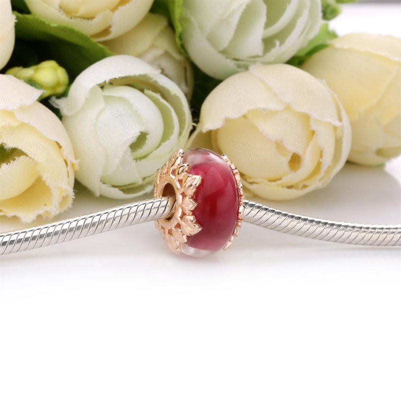 (obrázek pro) přívěsek PANDORA Růžové Murano sklo a listy - 788244 - Zobrazit 3