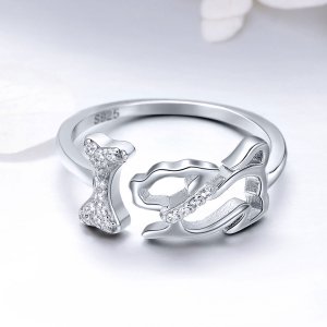 Stříbrné prsten Psí Společník SCR416, Kubická zirkonie, jako Pandora