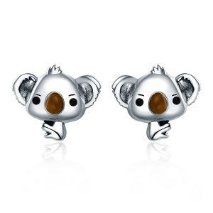 Stříbrné Peckové Náušnice Roztomilý Koala SCE381 Pandora styl