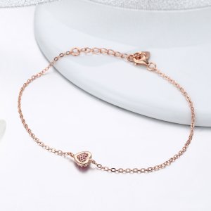 Rose Gold Řetízkový náramek Elegantní Srdce SCB050, Kubická zirkonie, Pandora styl