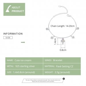 Stříbrné Řetízkový náramek Roztomilá Zmrzlina SCB139, Kubická zirkonie, Pandora styl