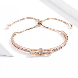 Rose Gold Řetízkový náramek Sladký Bowknot SCB108-C, Kubická zirkonie, Pandora styl