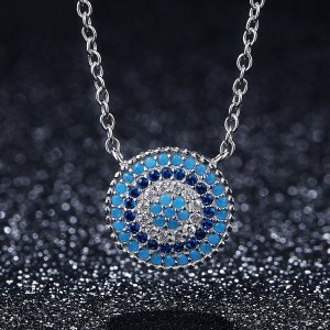 Stříbrné Náhrdelník Modrý Kruh SCN099, Kubická zirkonie, jako Pandora