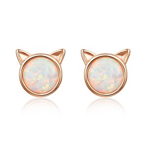 Rose Gold Peckové Náušnice Kočičí Hvězda SCE538 Pandora styl