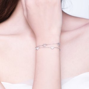 Stříbrné Řetízkový náramek Krásná Láska SCB151, Kubická zirkonie, Pandora styl