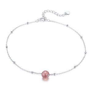 Stříbrné Anklet Jahodový Křemen SCT012 jako Pandora (obrázek pro) Stříbrné Anklet Jahodový Křemen SCT012 jako Pandora