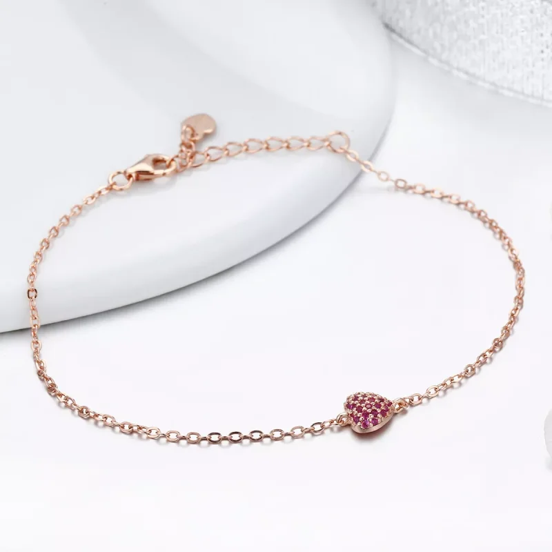 (obrázek pro) Rose Gold Řetízkový náramek Elegantní Srdce SCB050, Kubická zirkonie, Pandora st - Zobrazit 5