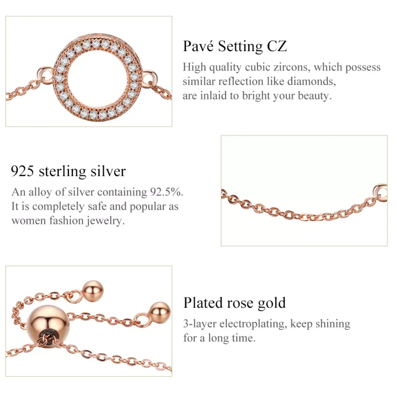 (obrázek pro) Rose Gold Řetízkový náramek Osud SCB030-C, Kubická zirkonie, Pandora styl - Zobrazit 6