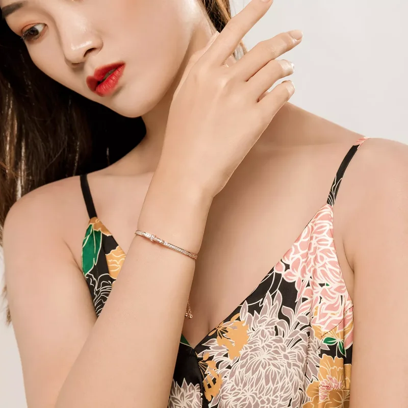 (obrázek pro) Rose Gold Řetízkový náramek Sladký Bowknot SCB108-C, Kubická zirkonie, Pandora s - Zobrazit 2