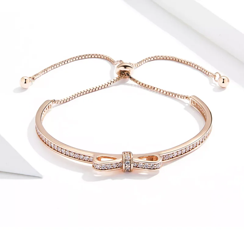 (obrázek pro) Rose Gold Řetízkový náramek Sladký Bowknot SCB108-C, Kubická zirkonie, Pandora s - Zobrazit 3