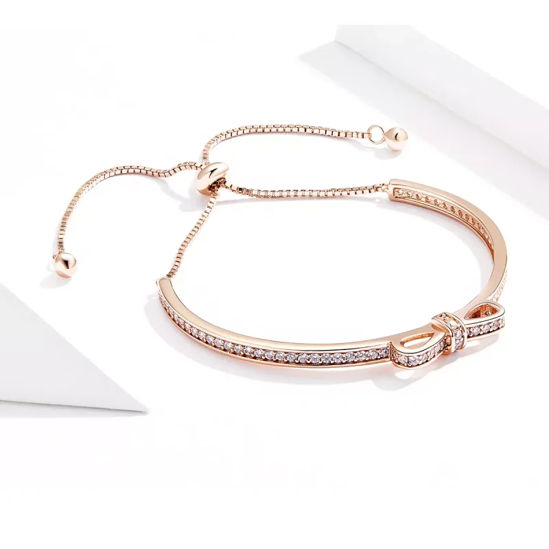 (obrázek pro) Rose Gold Řetízkový náramek Sladký Bowknot SCB108-C, Kubická zirkonie, Pandora s - Zobrazit 4