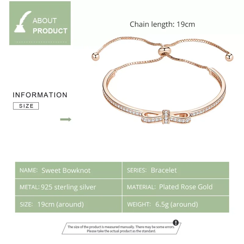 (obrázek pro) Rose Gold Řetízkový náramek Sladký Bowknot SCB108-C, Kubická zirkonie, Pandora s - Zobrazit 5