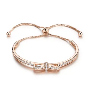 (obrázek pro) Rose Gold Řetízkový náramek Sladký Bowknot SCB108-C, Kubická zirkonie, Pandora styl