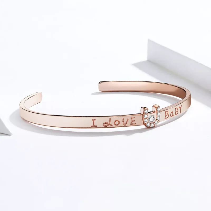 (obrázek pro) Rose Gold Otevřený náramek Miluji Tě Zlato SCB169, Kubická zirkonie, Pandora sty - Zobrazit 4