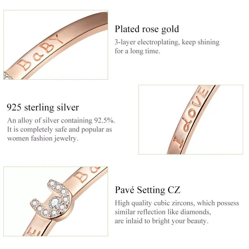 (obrázek pro) Rose Gold Otevřený náramek Miluji Tě Zlato SCB169, Kubická zirkonie, Pandora sty - Zobrazit 6