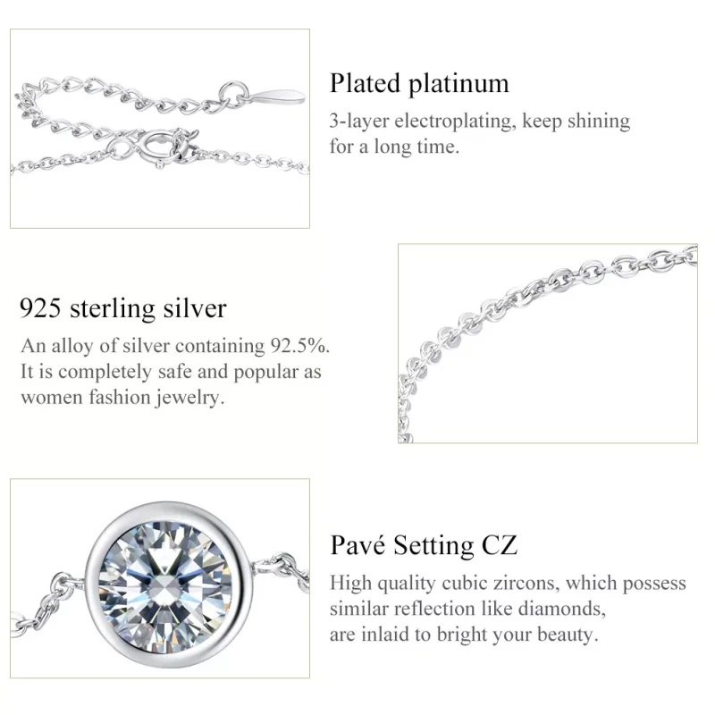 (obrázek pro) Stříbrné Řetízkový náramek Jednoduchý SCB157, Kubická zirkonie, Pandora styl - Zobrazit 6