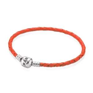 Moments jednoduchý pletený kožený náramek, oranžový - PANDORA (obrázek pro) Moments jednoduchý pletený kožený náramek, oranžový - PANDORA