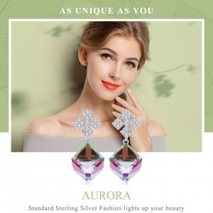 Stříbrné Visací Náušnice Maltská Aurora SCE542, Kubická zirkonie, Pandora styl