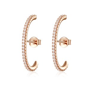 Rose Gold Kruhové Náušnice Elegantní Radiány SCE548, Kubická zirkonie, Pandora styl