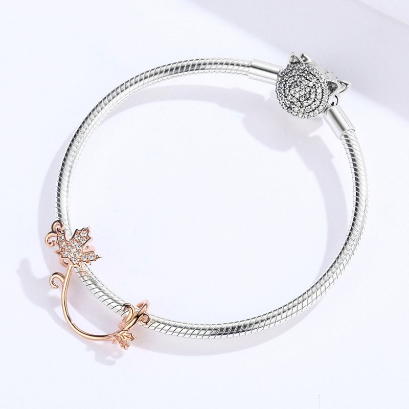 (obrázek pro) Rose Gold Přívěsek Slient Listy SCC1254, Kubická zirkonie, Pandora styl - Zobrazit 3