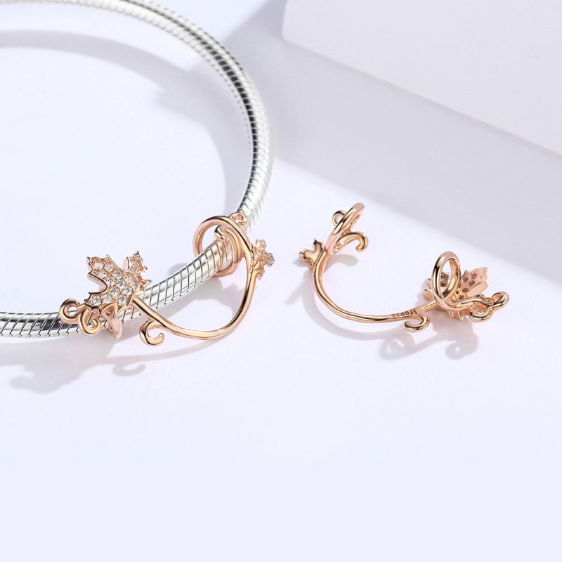 (obrázek pro) Rose Gold Přívěsek Slient Listy SCC1254, Kubická zirkonie, Pandora styl - Zobrazit 4