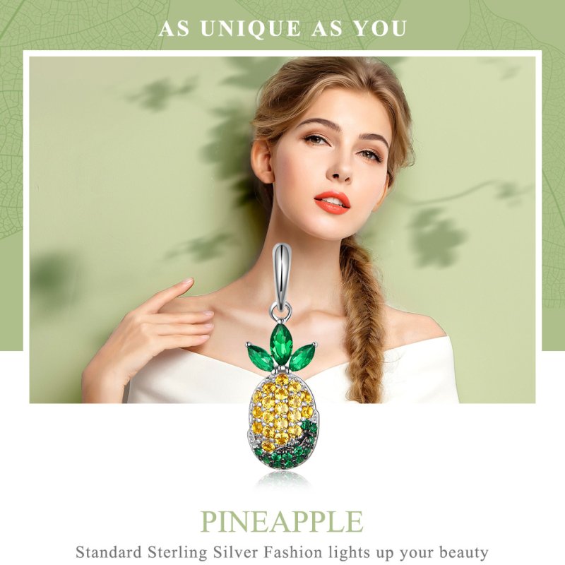 (obrázek pro) Stříbrné Visací Přívěsek Ananas SCC1076, Kubická zirkonie, Pandora styl - Zobrazit 2