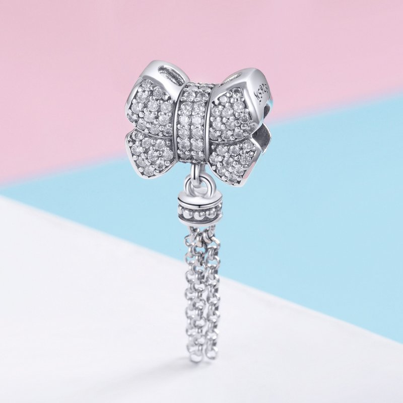 (obrázek pro) Stříbrné Visací Přívěsek Bowknot SCC1016, Kubická zirkonie, Pandora styl - Zobrazit 2