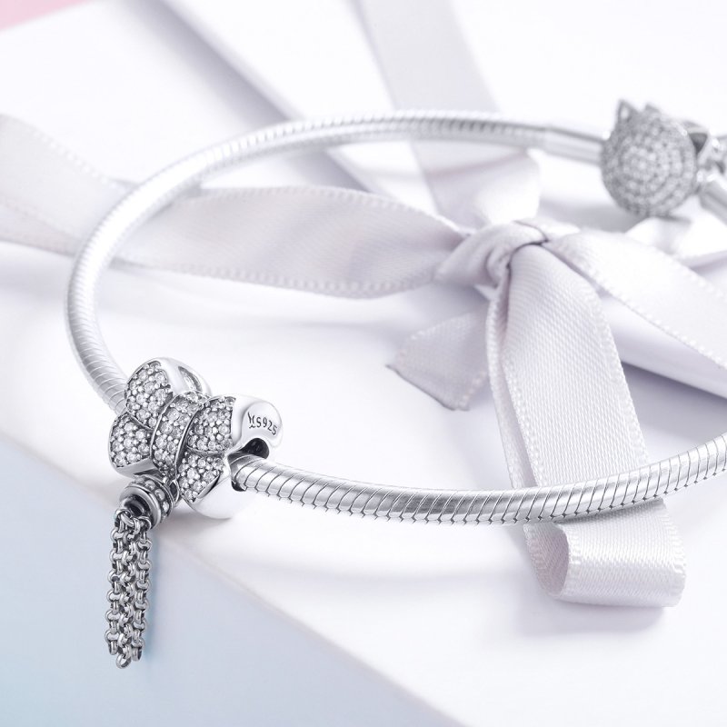 (obrázek pro) Stříbrné Visací Přívěsek Bowknot SCC1016, Kubická zirkonie, Pandora styl - Zobrazit 3