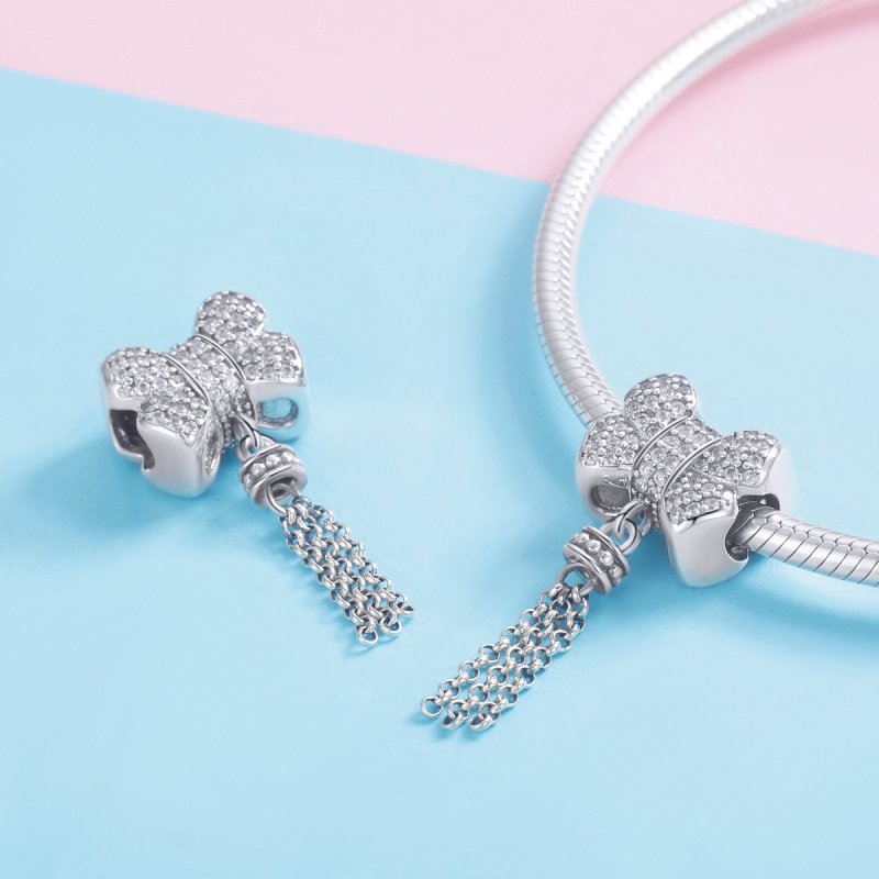 (obrázek pro) Stříbrné Visací Přívěsek Bowknot SCC1016, Kubická zirkonie, Pandora styl - Zobrazit 4
