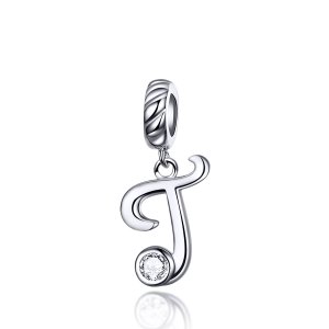(obrázek pro) Stříbrné Visací Přívěsek Písmeno T SCC1183-T, Kubická zirkonie, Pandora styl